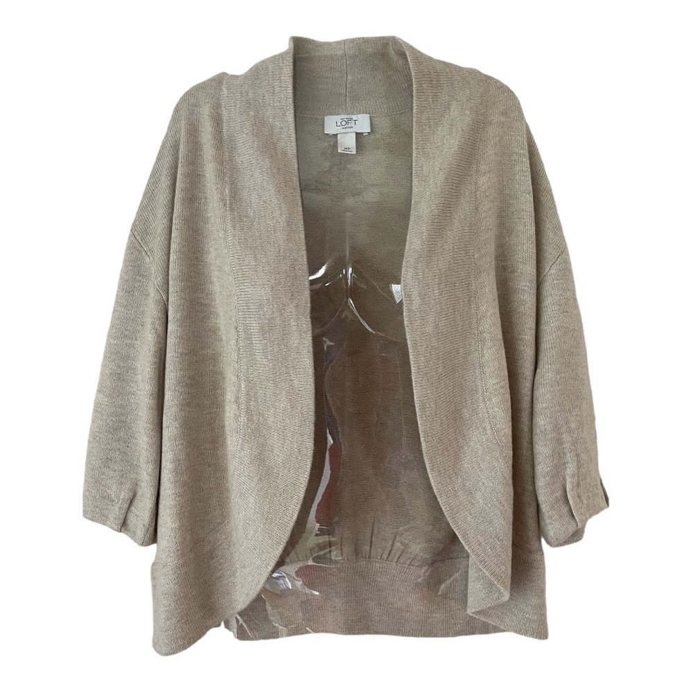 Ann Taylor LOFT Tan Brown Rabbit Hair Open Box Pleated CARDIGAN Sweater sz: MP